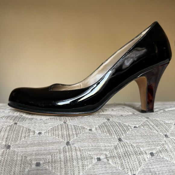 ANYI LU Emily Black Patent Leather Pump Heels EU 37.5 US 7.5 Classic Minimalist - Picture 2 of 16